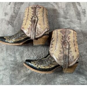 Corral Boots Womens 6 Black Silver Crosses Wings Foldover Bootie Cowgirl Rodeo